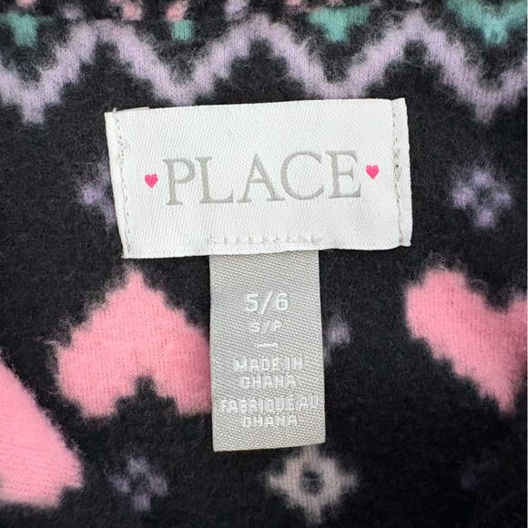 The Childrens Place Kids Girls Pullover Sweater 5 6 Fleece Black Pink Patterned - Picture 11 of 12